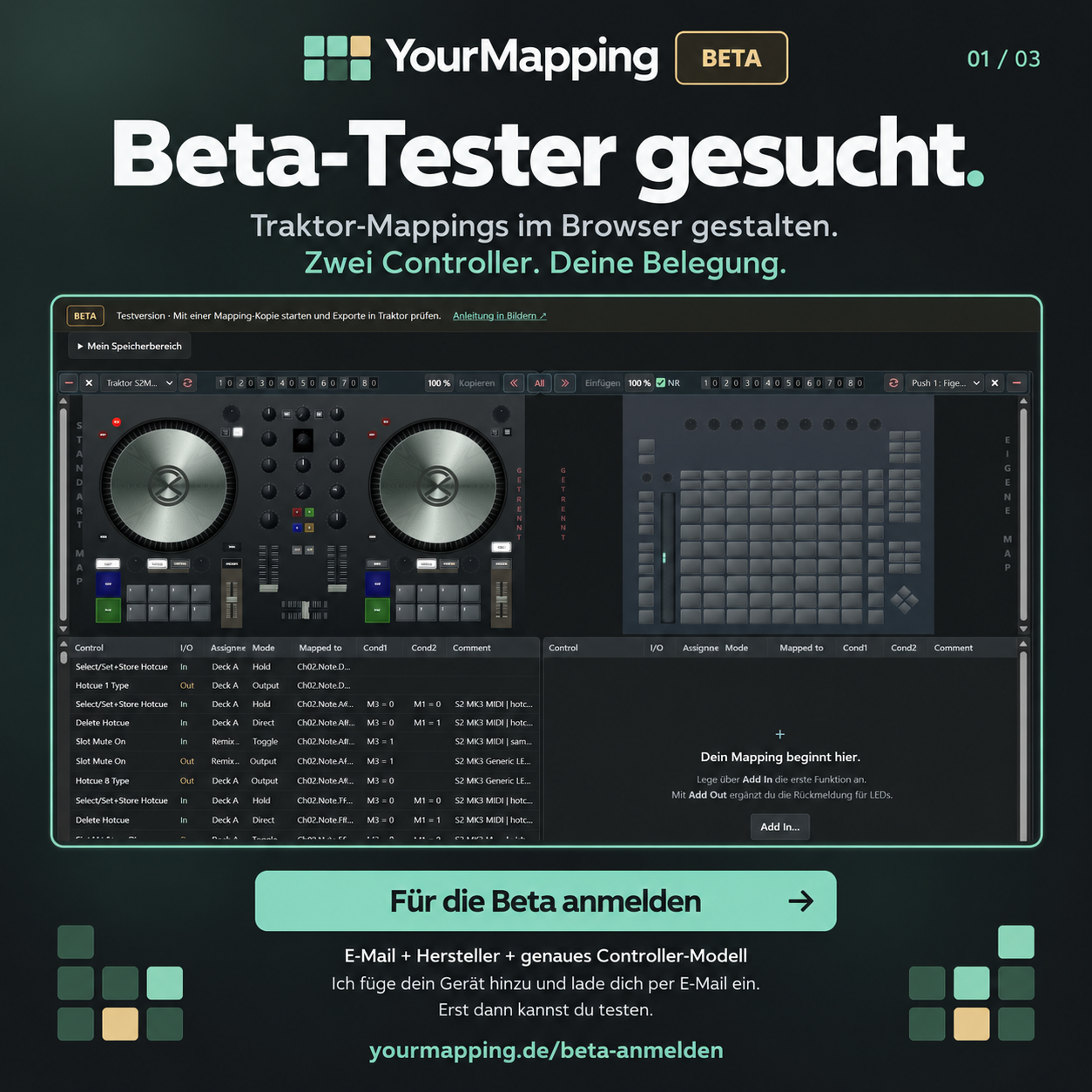 YourMapping Beta: Tester gesucht. E-Mail-Adresse und Controller-Modell angeben. Testen erst nach Gerätefreigabe und persönlicher Einladung.